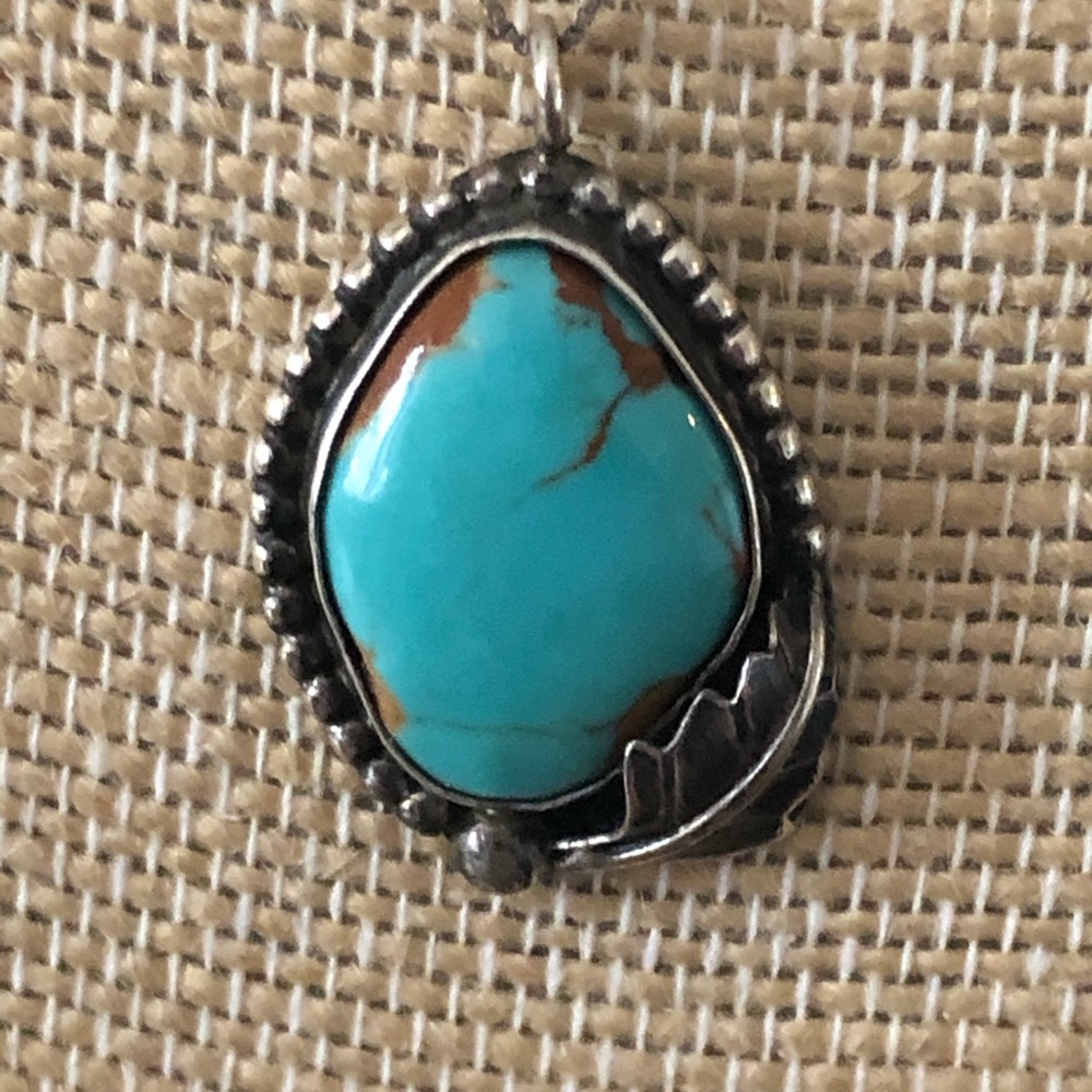 Sterling silver necklace and turquoise pendant